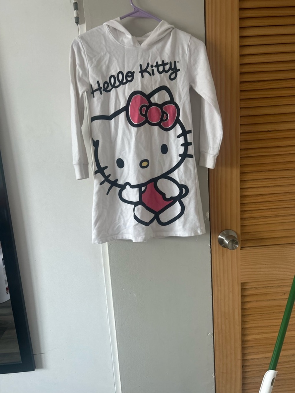 Hello Kitty White Long Sleeve Hooded Kids Tee with Pink Bow